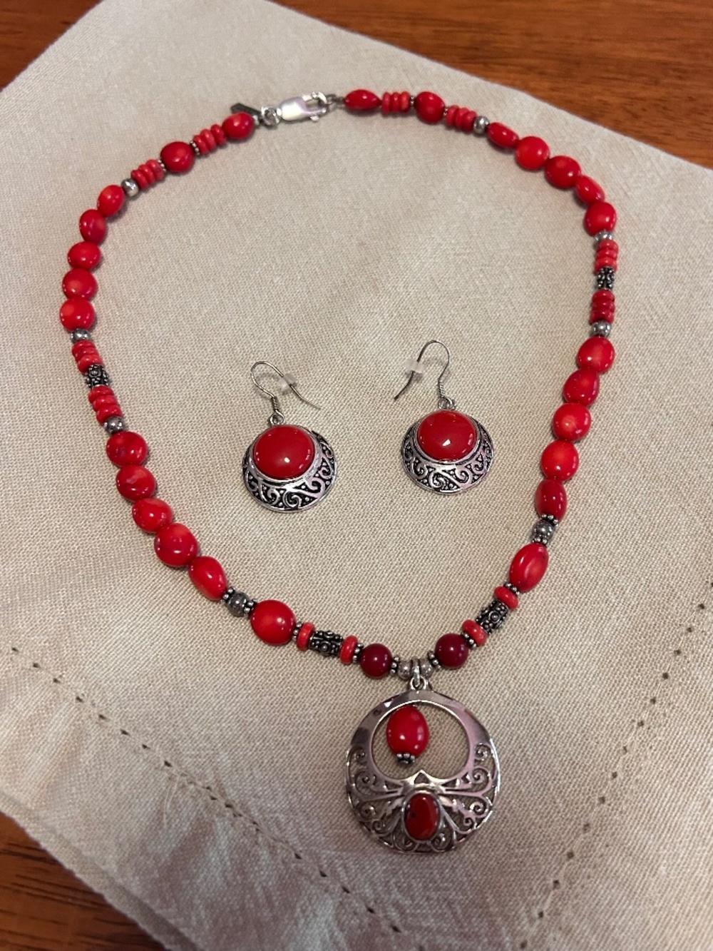 Paige Wallace Red Coral necklace and earrings